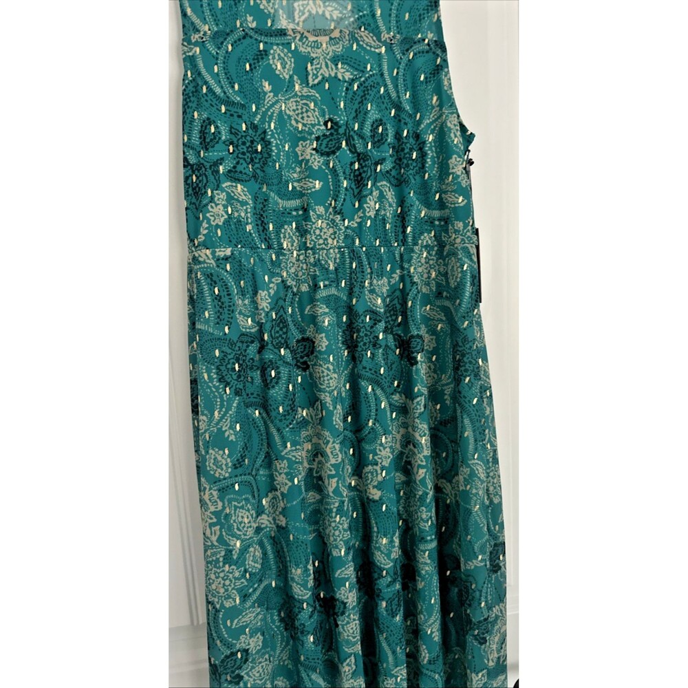 Vince Camuto Women's Printed Metallic Pock Neck Maxi Dress Cool Lapis Green S - Picture 3 of 10